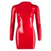LateX Zip Up Mini Dress With Long Sleeves Red